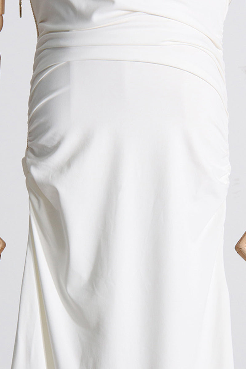 Formal Solid Fold Off the Shoulder Evening Dress Dresses