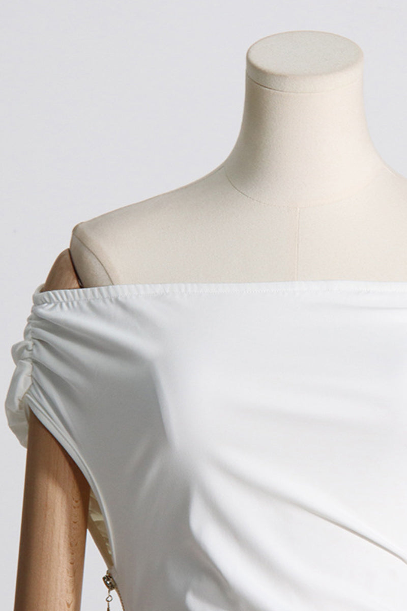 Formal Solid Fold Off the Shoulder Evening Dress Dresses