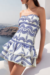 Color Block Patchwork Flounce Strapless Sleeveless Dress Dresses