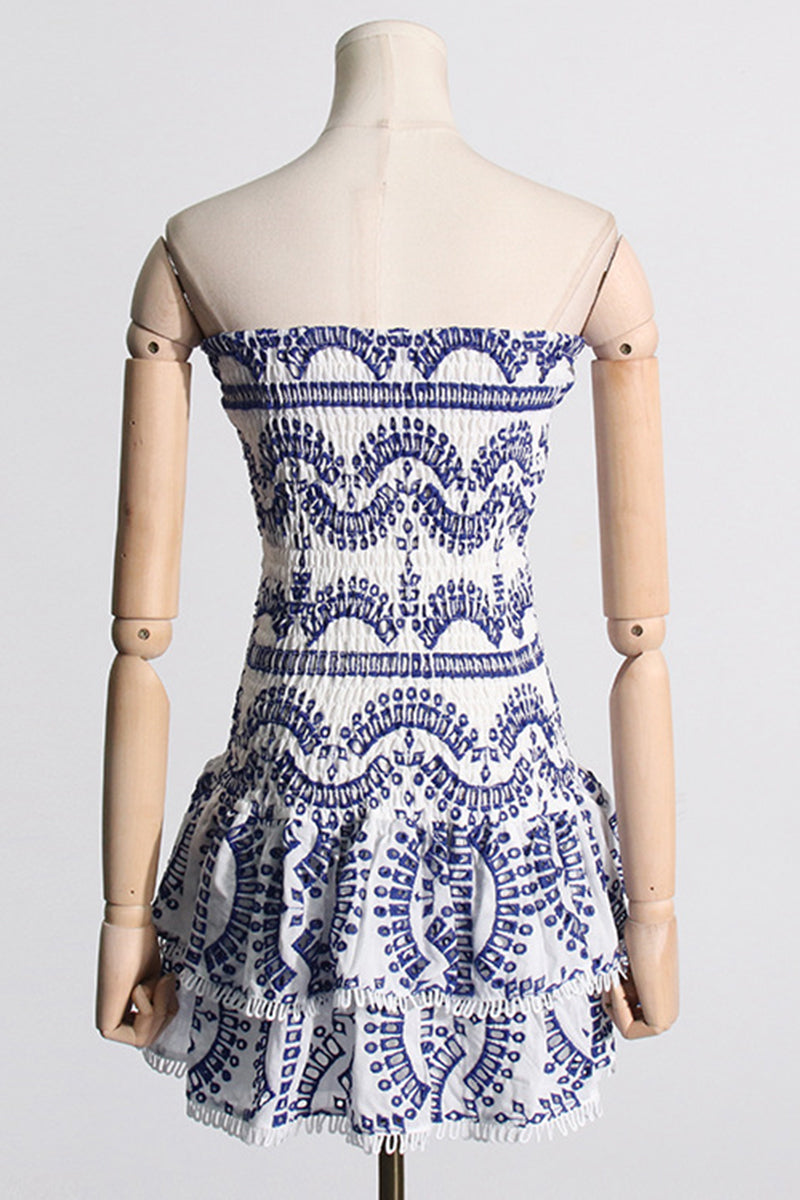 Color Block Patchwork Flounce Strapless Sleeveless Dress Dresses