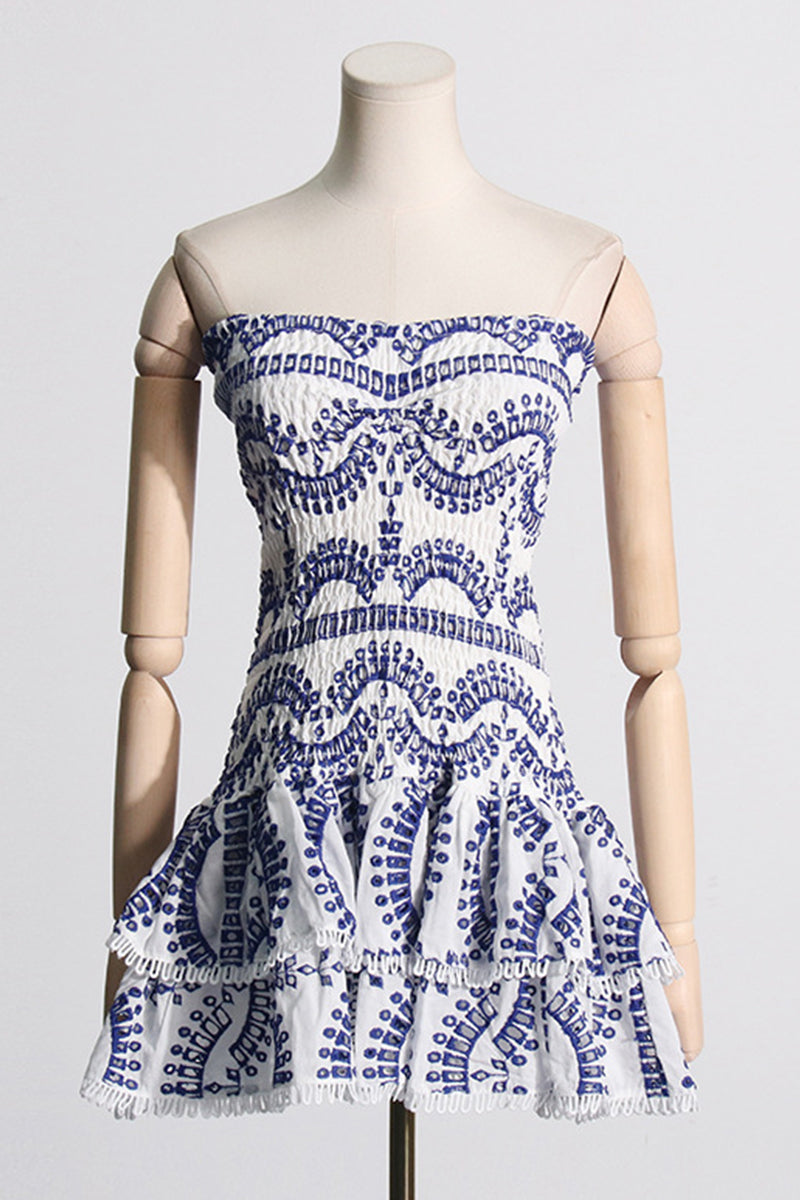 Color Block Patchwork Flounce Strapless Sleeveless Dress Dresses