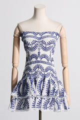 Color Block Patchwork Flounce Strapless Sleeveless Dress Dresses