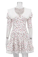 Elegant Print Flowers Frenulum Peter Pan Collar Princess Dresses