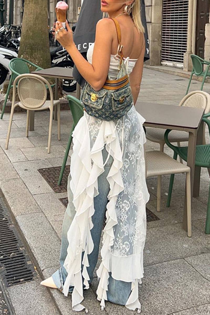 Solid Lace Strapless Irregular Dress Dresses
