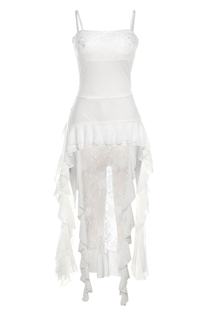 Solid Lace Strapless Irregular Dress Dresses