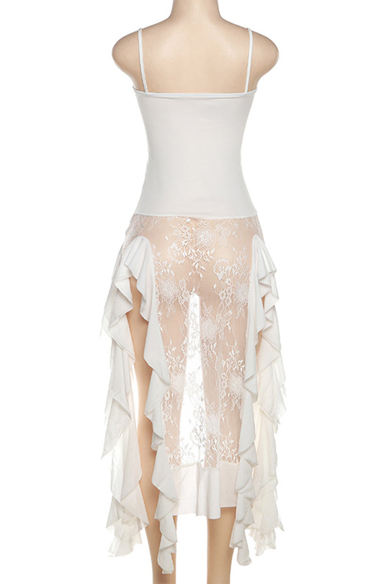 Solid Lace Strapless Irregular Dress Dresses