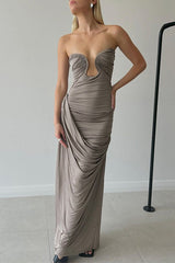 Solid Fold Asymmetrical V Neck One Step Skirt Dresses
