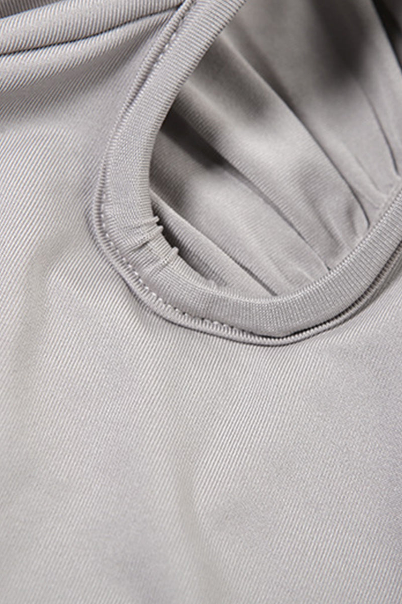 Solid Fold Asymmetrical V Neck One Step Skirt Dresses