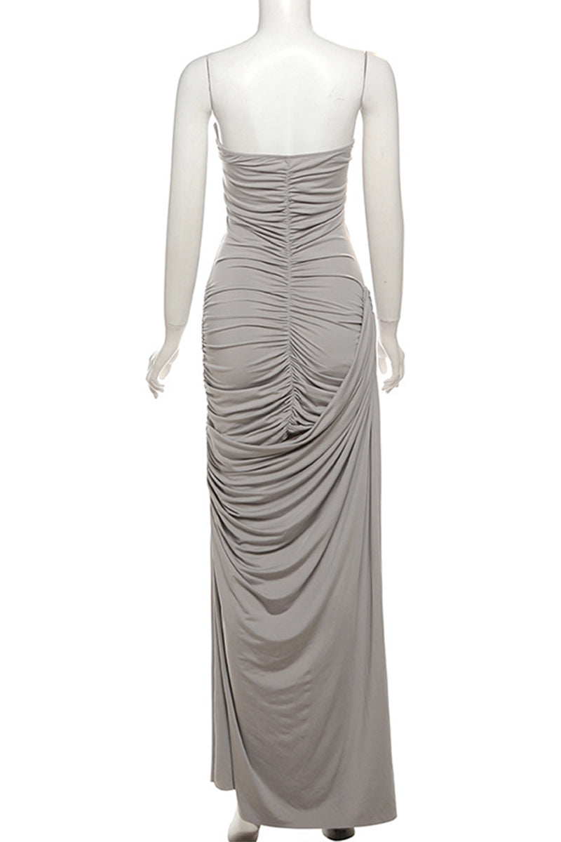 Solid Fold Asymmetrical V Neck One Step Skirt Dresses