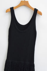 Solid Tassel Backless U Neck Sling Dresses