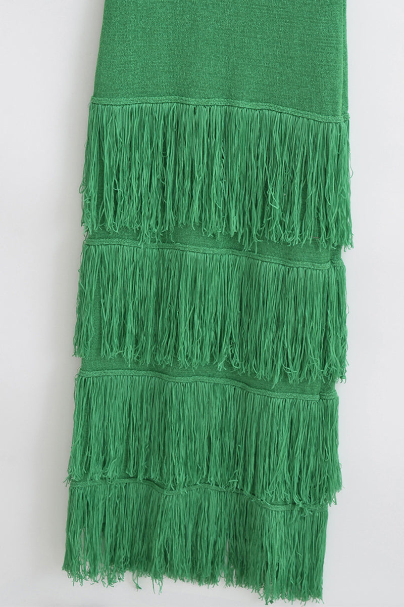 Solid Tassel Backless U Neck Sling Dresses