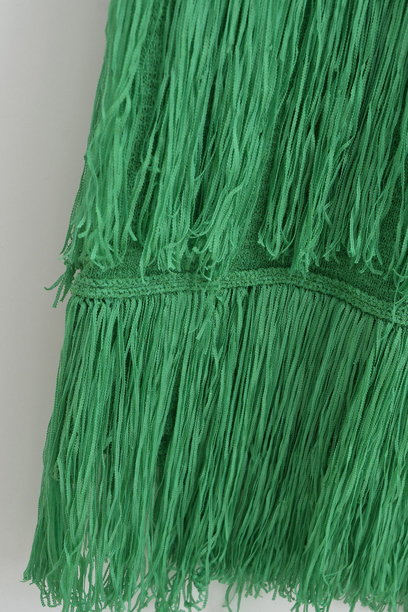 Solid Tassel Backless U Neck Sling Dresses