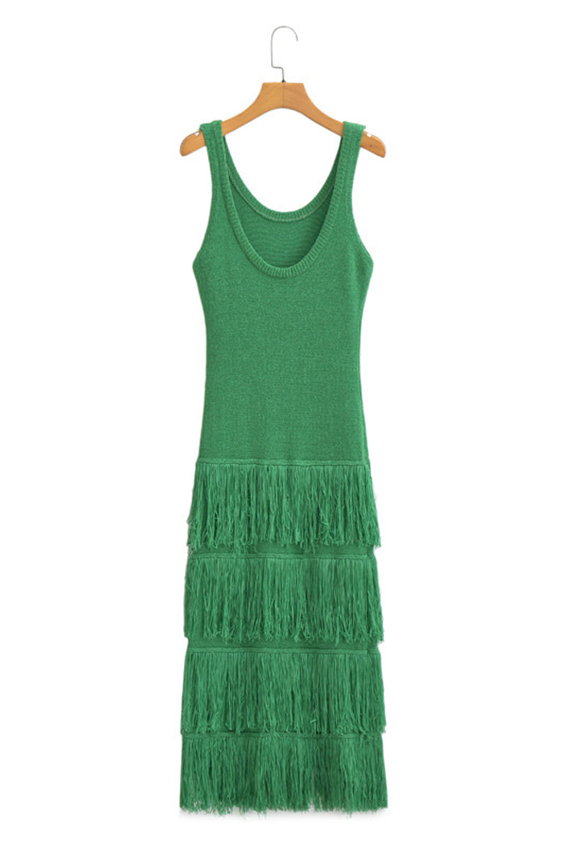 Solid Tassel Backless U Neck Sling Dresses
