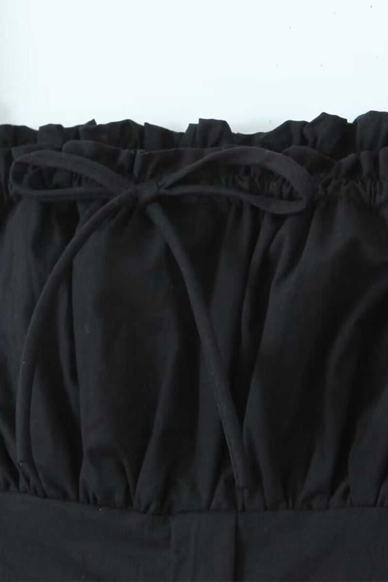 Vacation Solid Buckle Fold Square Collar Waist Skirt Dresses
