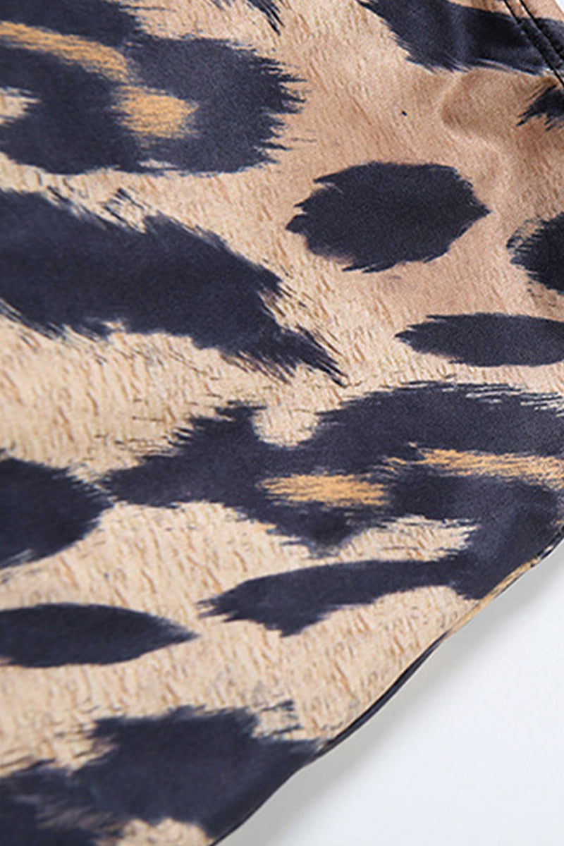 Vintage Print Leopard Bandage Backless Stringy Selvedge V Neck Sleeveless Two Pieces