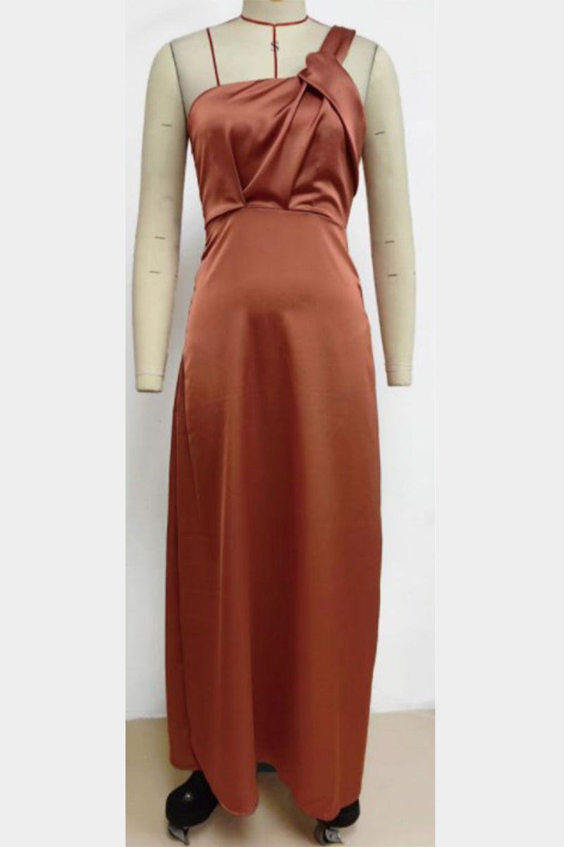 Solid Fold Oblique Collar One Step Skirt Dresses(5 Colors)