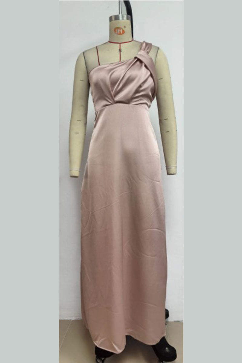 Solid Fold Oblique Collar One Step Skirt Dresses(5 Colors)