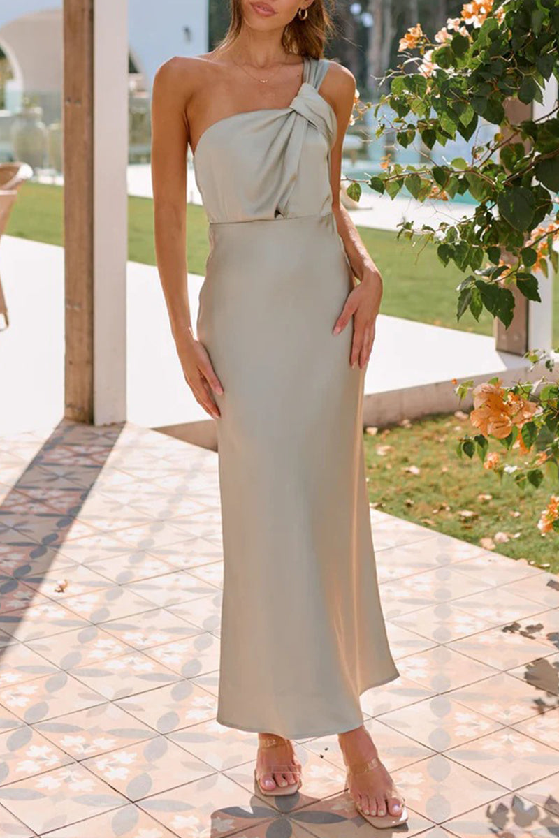 Solid Fold Oblique Collar One Step Skirt Dresses(5 Colors)