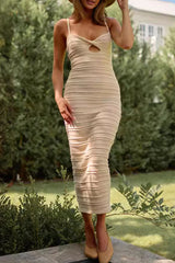 Vacation Solid Hollowed Out V Neck Sling Dresses