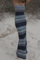 Vacation Striped Contrast Strapless One Step Skirt Dresses