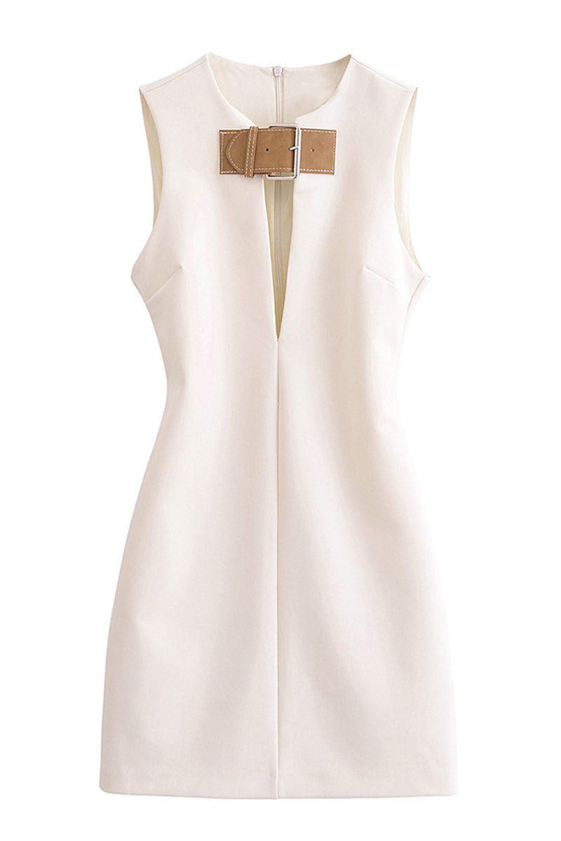 Celebrities Solid Hollowed Out O Neck Wrapped Skirt Dresses