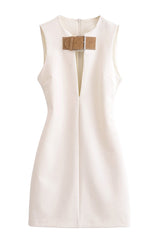 Celebrities Solid Hollowed Out O Neck Wrapped Skirt Dresses