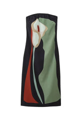 Vintage Print Flowers Slit Contrast Strapless One Step Skirt Dresses