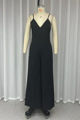 Simplicity Solid Pocket V Neck Loose Jumpsuits