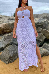 Vacation Solid Hollowed Out Slit Swimwears Cover Up
