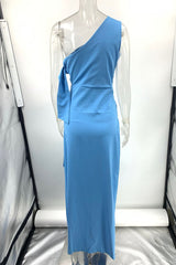 Solid Hollowed Out Slit Oblique Collar Irregular Dresses