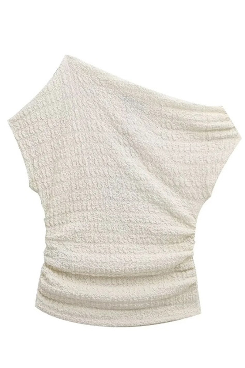 Solid Fold Off the Shoulder Short Sleeve Two Pieces