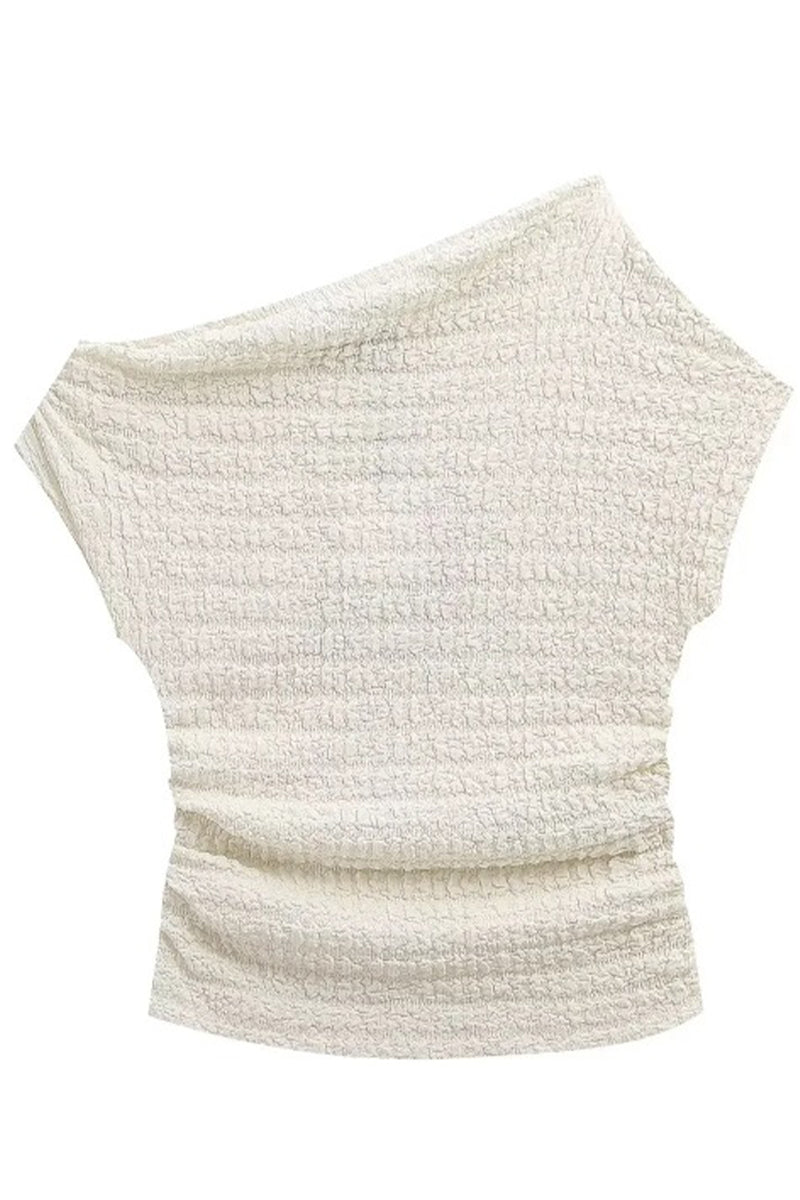 Solid Fold Off the Shoulder Short Sleeve Two Pieces