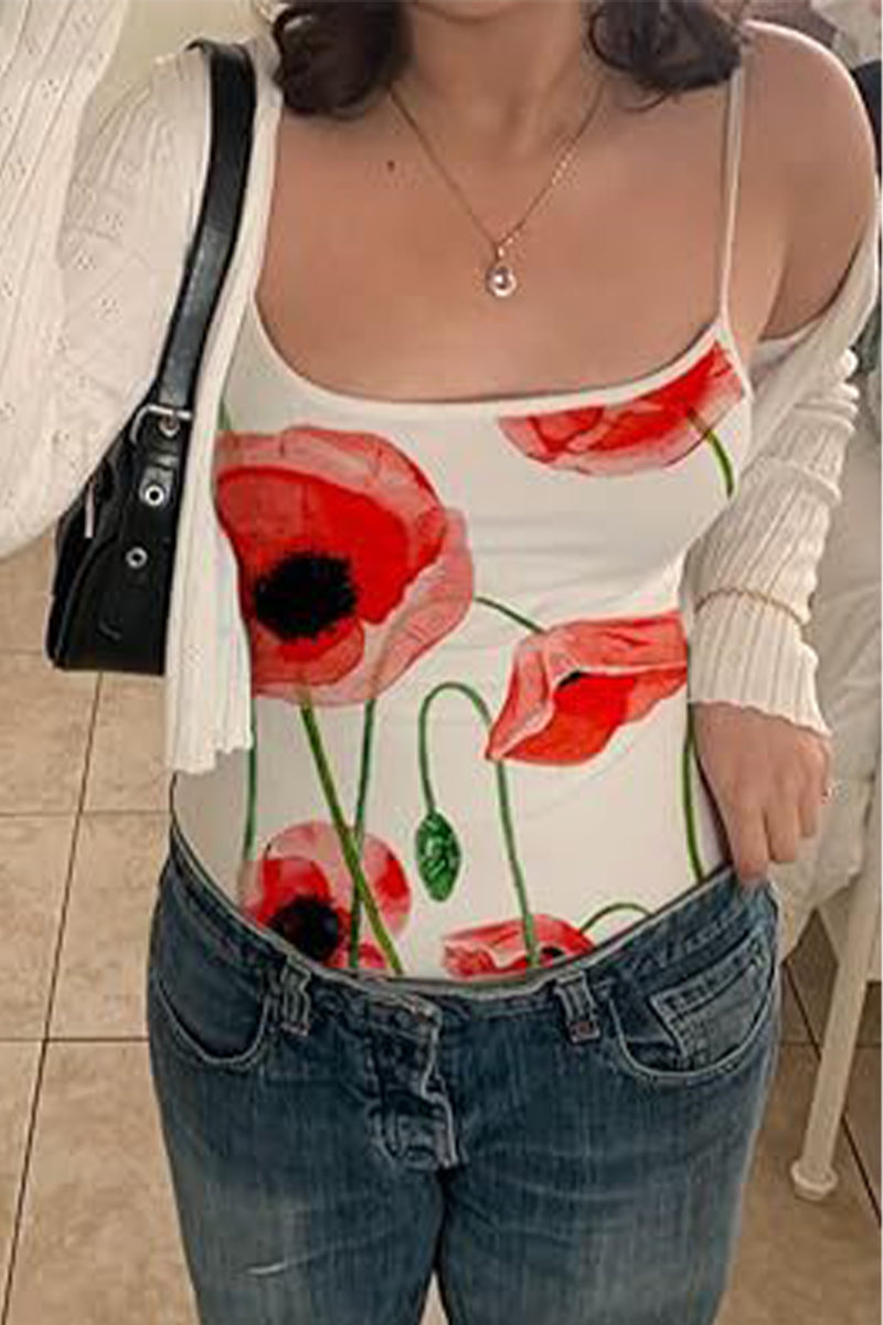 Floral Contrast U Neck Tops(5 Colors)