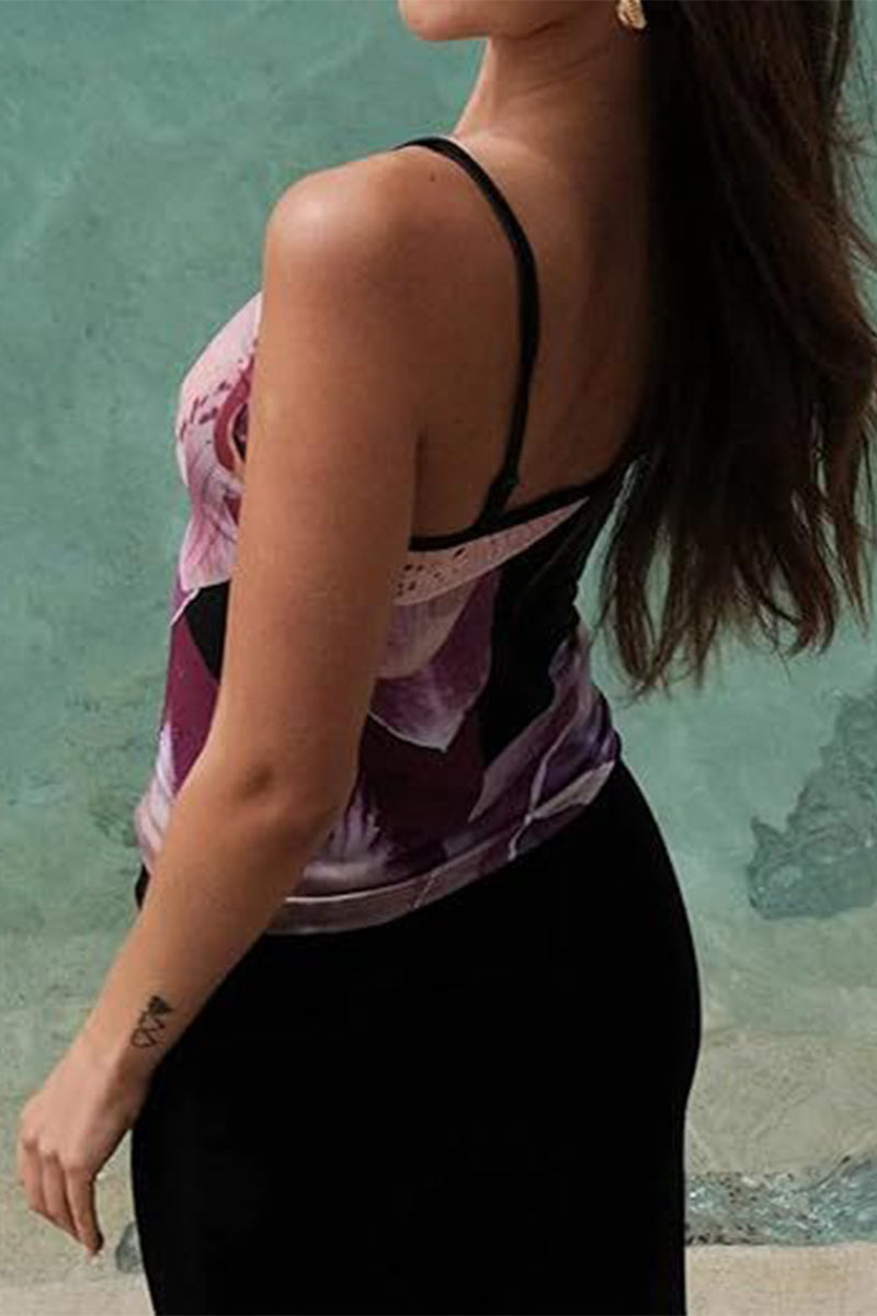 Floral Contrast U Neck Tops(5 Colors)