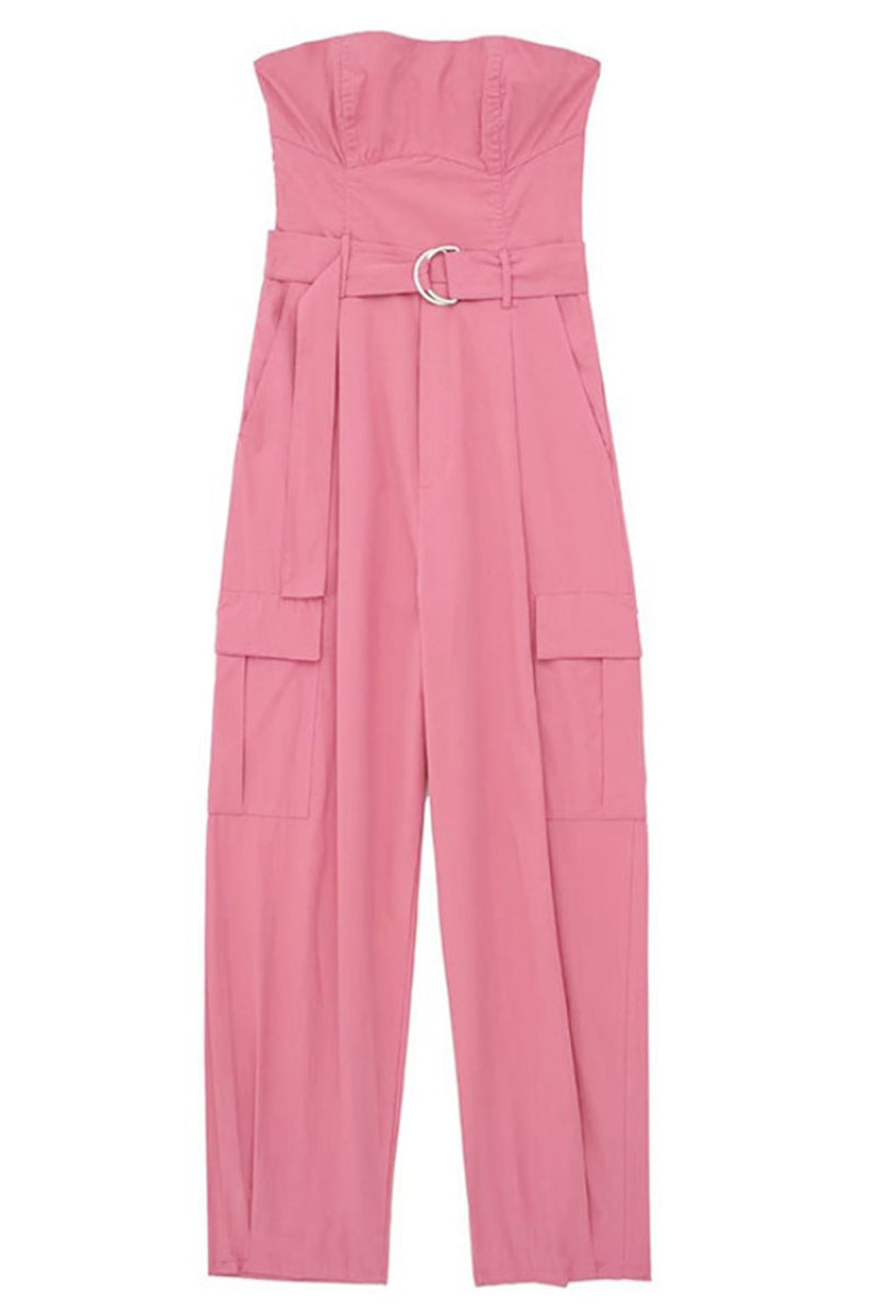 Street Solid Pocket Strapless Regular Jumpsuits