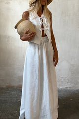 Lace Up O Neck Sleeveless Two Pieces