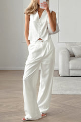 Pocket Buttons V Neck Sleeveless Two Pieces