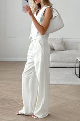 Pocket Buttons V Neck Sleeveless Two Pieces
