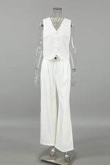 Pocket Buttons V Neck Sleeveless Two Pieces