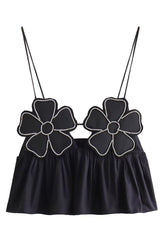 Solid Color Appliques Hot Drill V Neck Tops