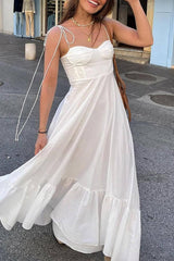 Lace Up Ruched Ruffle Hem V Neck Sling Dresses