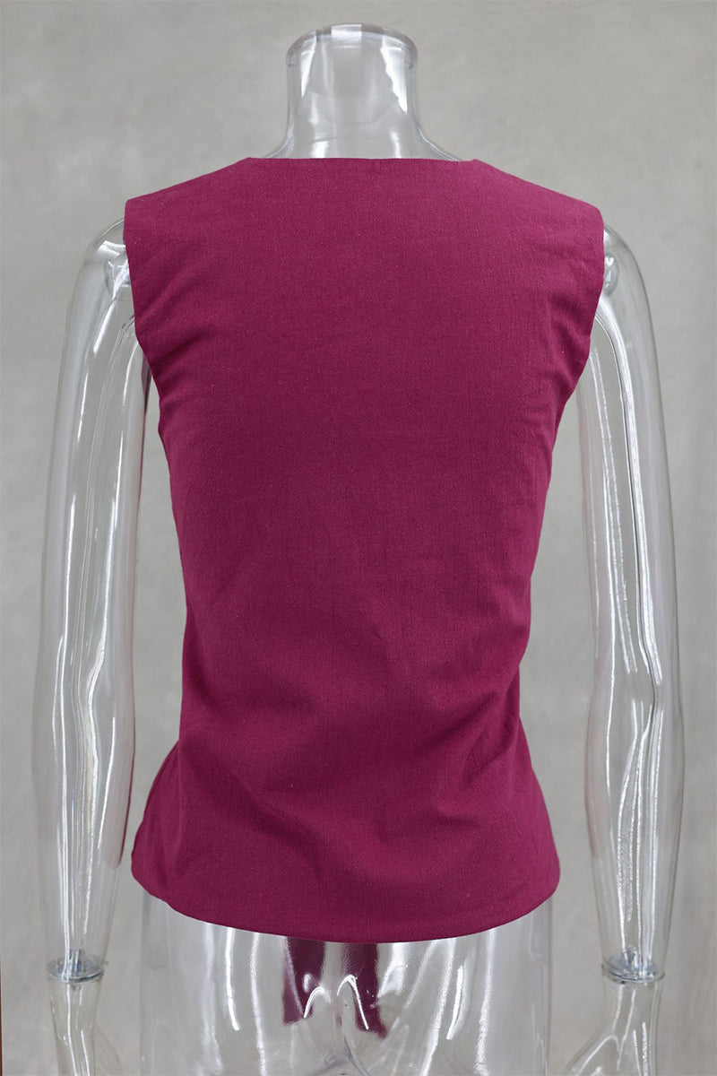 Solid Color Lace Up V Neck Tops