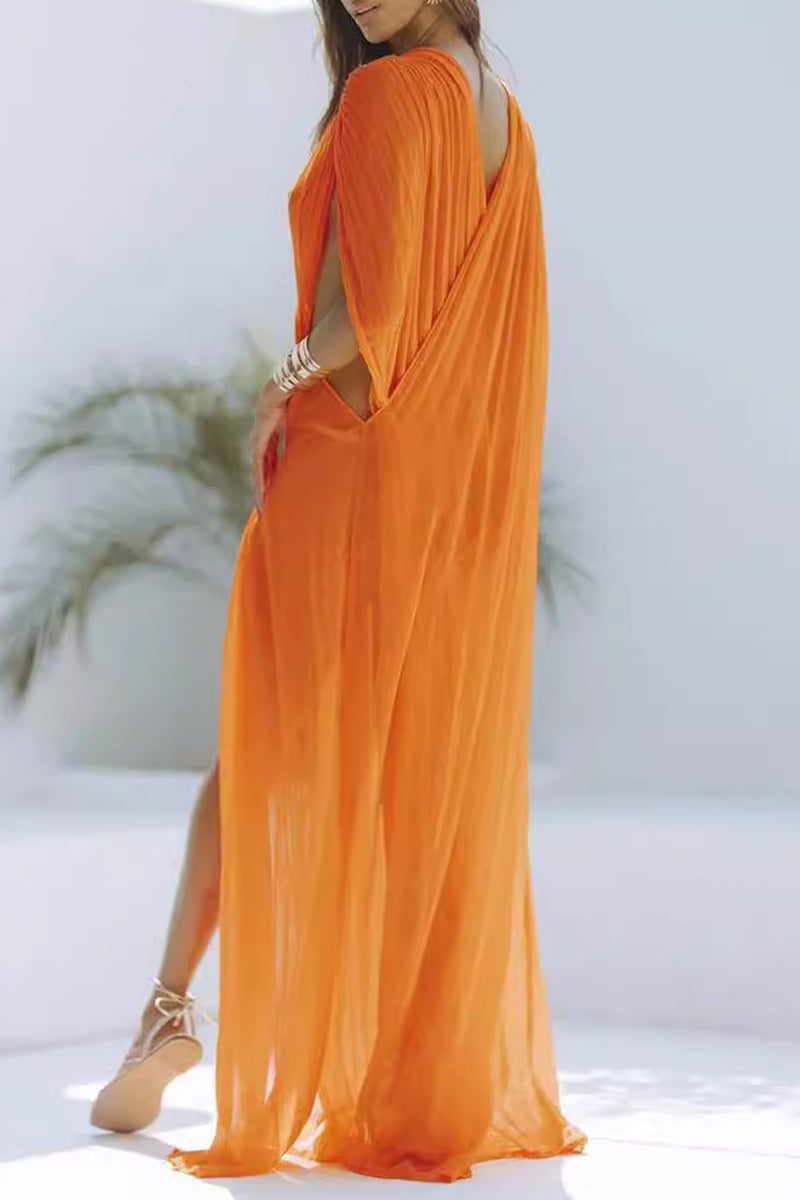 Solid Color See-Through Slit Swimwears Cover Up(3 Colors)