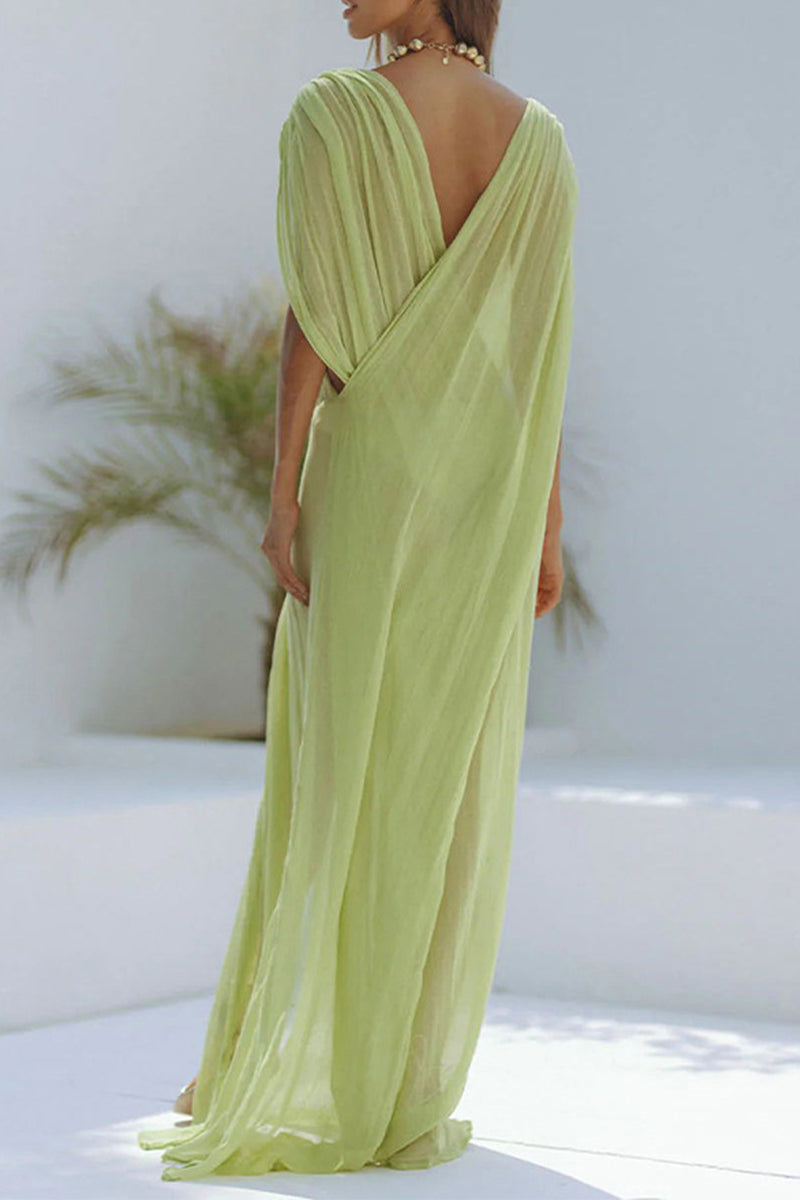 Solid Color See-Through Slit Swimwears Cover Up(3 Colors)