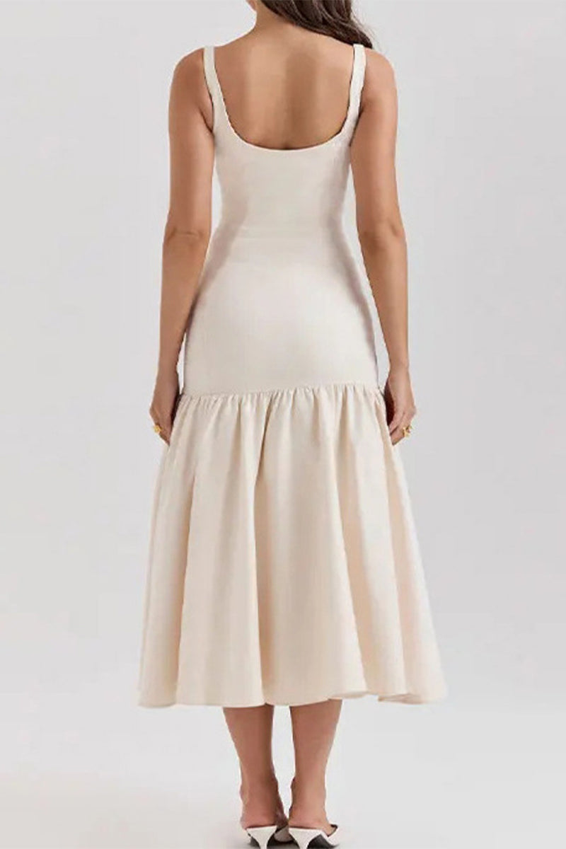 Solid Color Ruched U Neck Vest Dresses