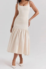 Solid Color Ruched U Neck Vest Dresses