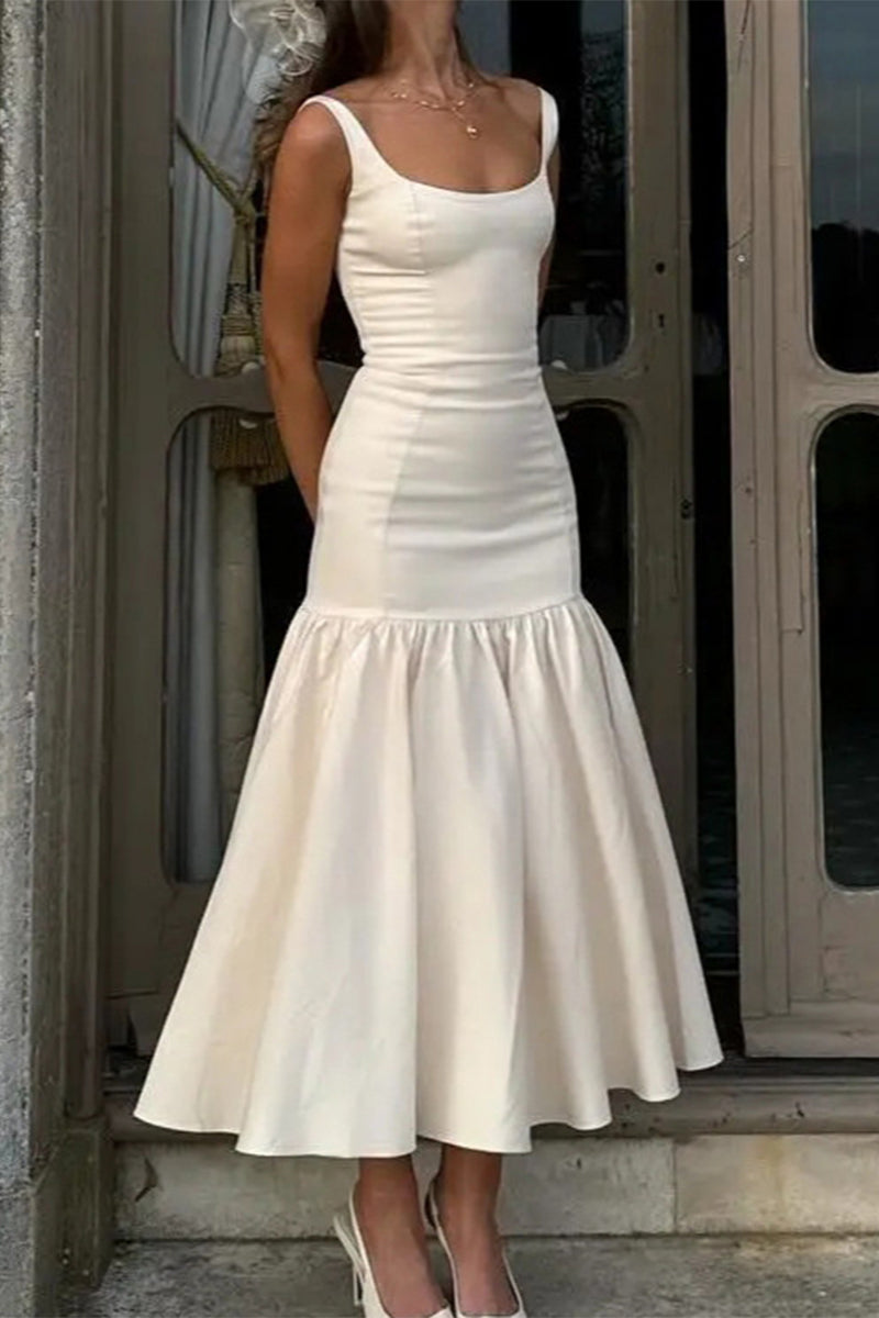 Solid Color Ruched U Neck Vest Dresses