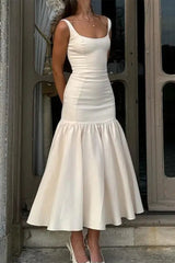 Solid Color Ruched U Neck Vest Dresses