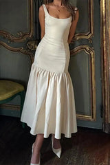 Solid Color Ruched U Neck Vest Dresses