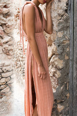 Vacation Solid Color Slit Strap Design V Neck Beach Dresses(4 Colors)